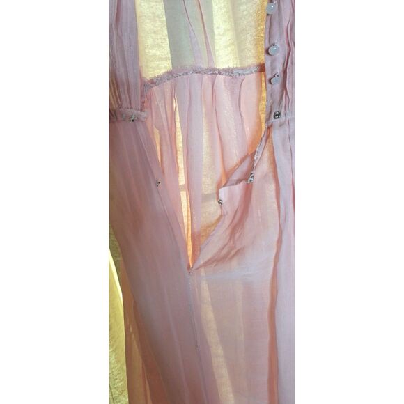 R&K Original 50s Pale Pink Sheer Gauze Cotton Chelsea Collar Pearl Button Smock - Picture 12 of 12